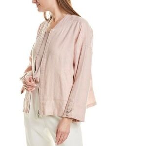 Eileen Fisher Blush Pink 100% Organic Linen Lagenlook Tab Sleeve Jacket, size S